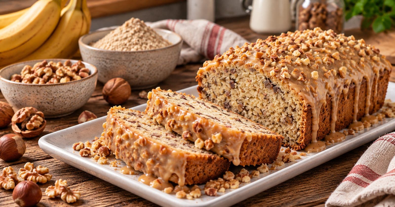 Saftiger Nusskuchen mit Haselnussglasur