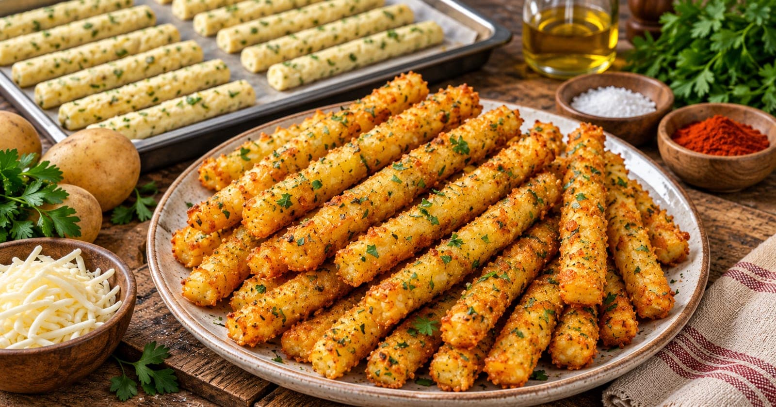 Kartoffel-Mozzarella-Sticks aus dem Ofen